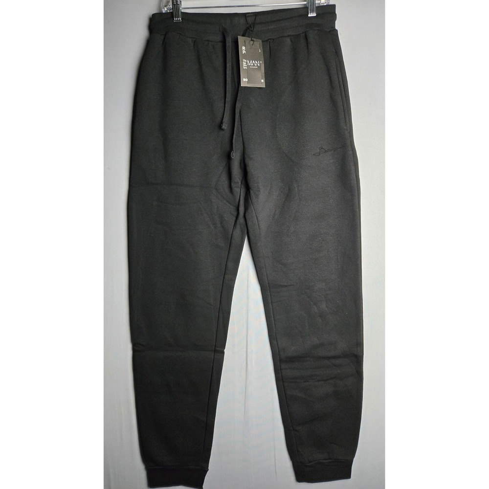 BoohooMAN Mens Fleece Joggers Black Drawstring Sweatpants Size M